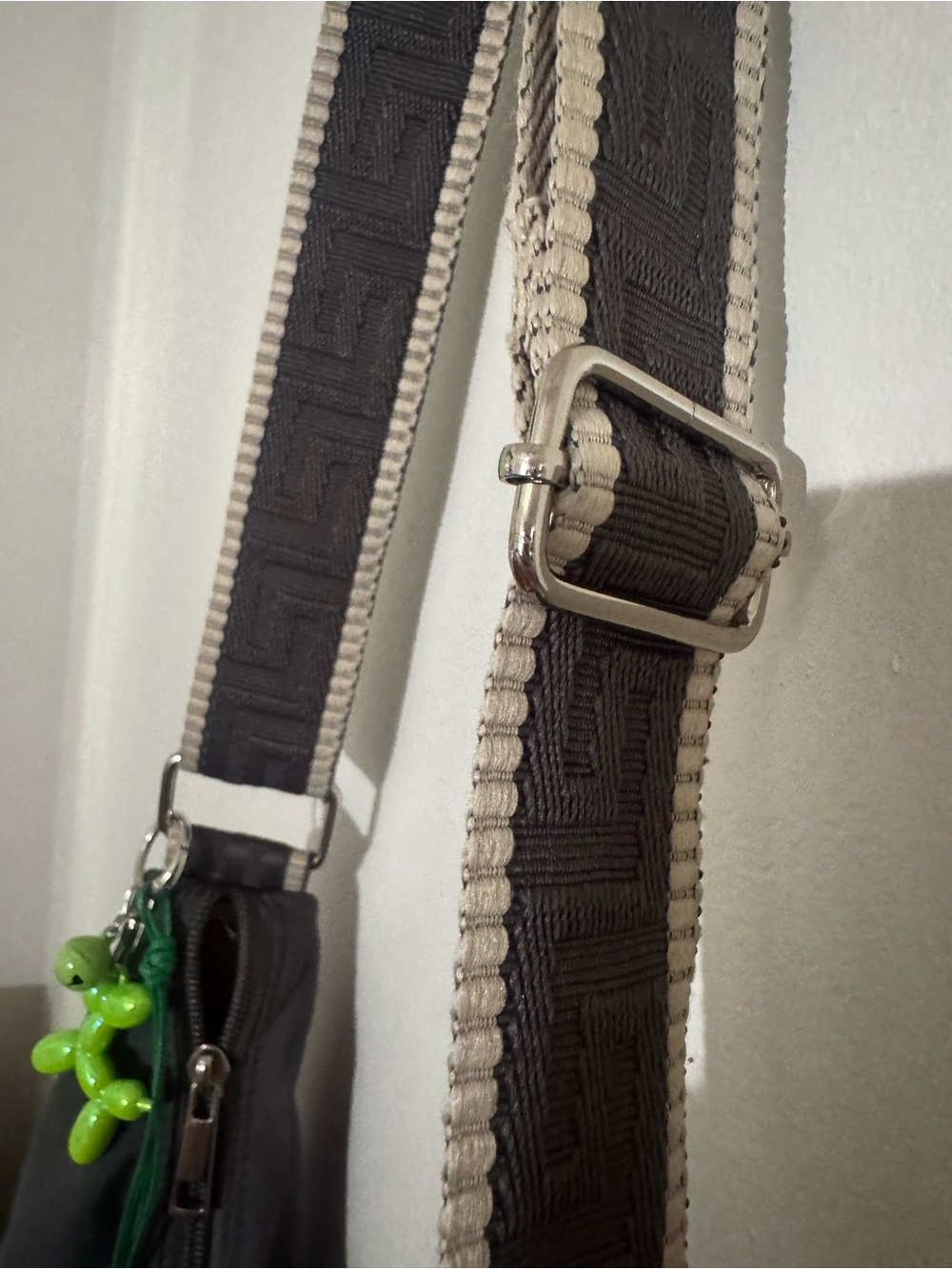 Stylish Dark Grey Crossbody Shoulder Bag with Green Charm - Picture 2 of 6
